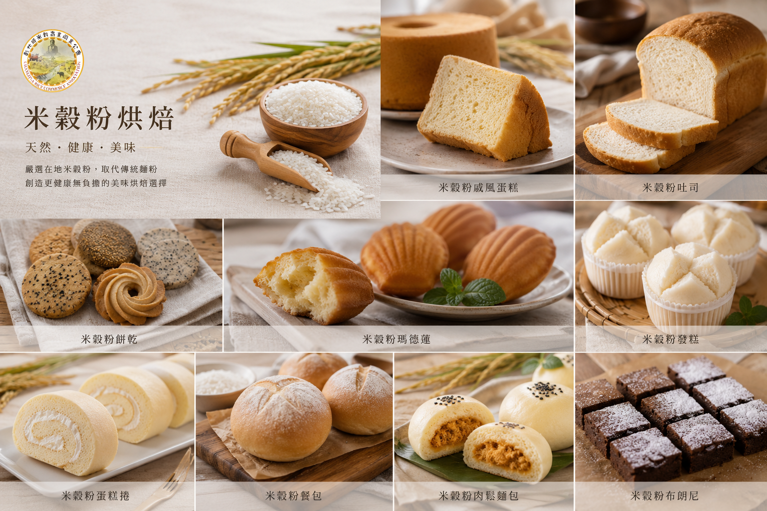 米穀粉烘焙課程主視覺—多種米穀粉烘焙產品展示